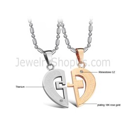 תליוני אוהבי אהבה מטיטניום מזהב ורוד וכסף עם אבני חן ושרשראות חינמיות C641