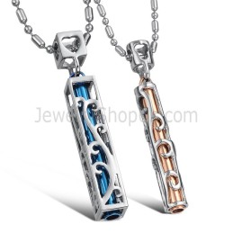 תליוני אוהבים חלולים בצבע כחול טיטניום וזהב ורוד עם שרשראות חינם C609