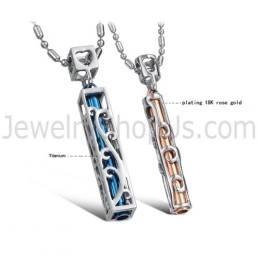 תליוני אוהבים חלולים בצבע כחול טיטניום וזהב ורוד עם שרשראות חינם C609