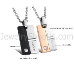תליוני אוהבים מסתובבים מטיטניום שחור וזהב ורוד עם אבני חן ושרשראות חופשיות C605