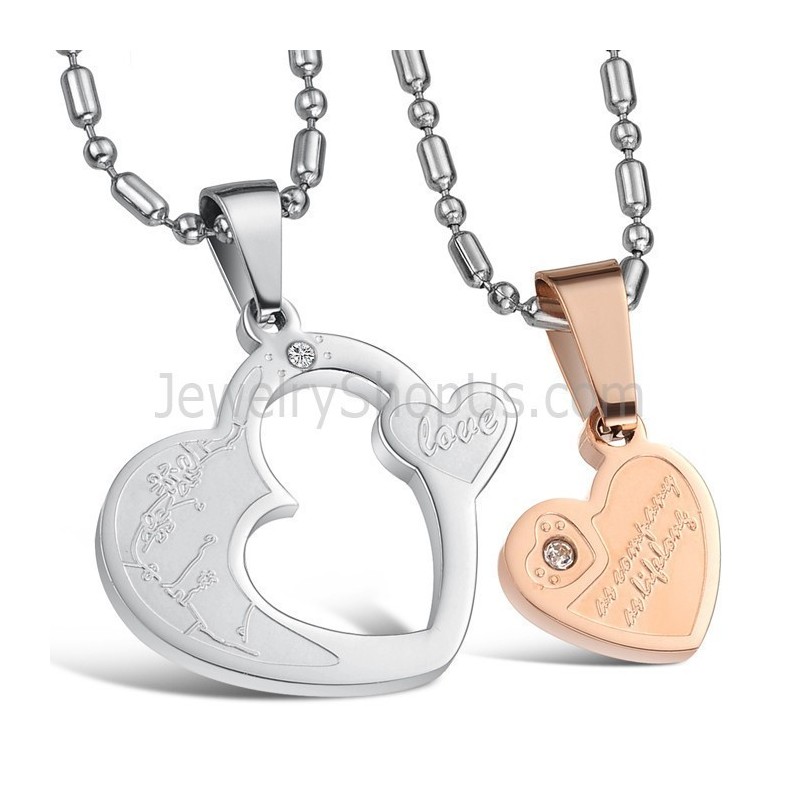 תליוני אוהבי טיטניום מזהב ורוד וכסף עם אבני חן ושרשראות חינם C600