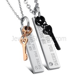 תליוני מפתח לאוהבים מטיטניום שחור וזהב ורוד עם אבני חן ושרשראות חינם C566