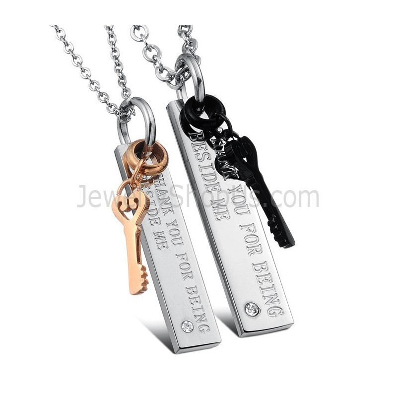 תליוני מפתח לאוהבים מטיטניום שחור וזהב ורוד עם אבני חן ושרשראות חינם C566 תליוני מפתח לאוהבים מטיטניום שחור וזהב ורוד עם אבני חן ושרשראות חינם C566