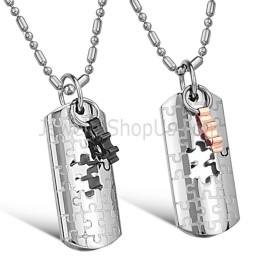 תליוני אוהבי Jigsaws מצופים טיטניום בזהב ורוד ושחור עם שרשראות חינם C625