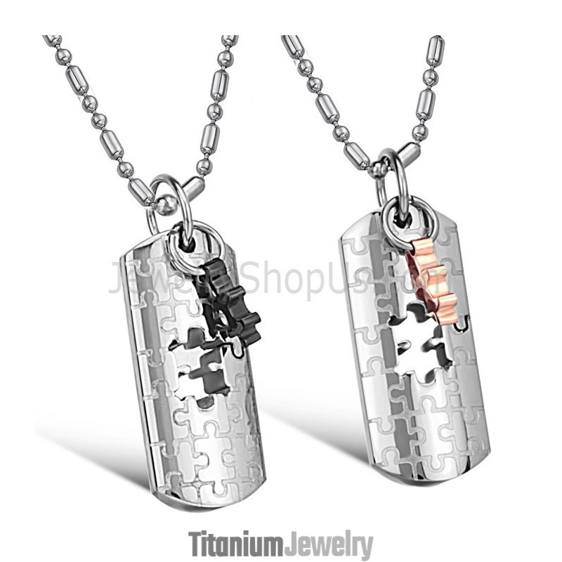 תליוני אוהבי Jigsaws מצופים טיטניום בזהב ורוד ושחור עם שרשראות חינם C625 תליוני אוהבי Jigsaws מצופים טיטניום בזהב ורוד ושחור עם שרשראות חינם C625
