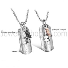 תליוני אוהבי Jigsaws מצופים טיטניום בזהב ורוד ושחור עם שרשראות חינם C625