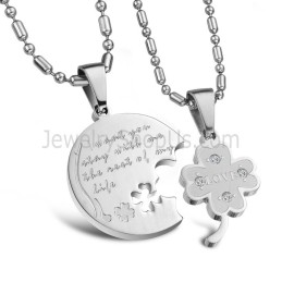 תליוני אוהבי תלתן מטיטניום כסף עם אבני חן ושרשראות חינם C599