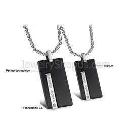 תליוני אוהבים "רק אהבה" מלבניים מטיטניום שחור עם אבני חן ושרשראות חינמיות 220