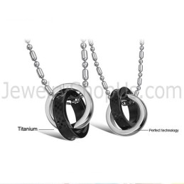 טבעות טיטניום שחורות וכסף תליוני אוהבים עם שרשראות חינם C643