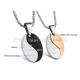 תליוני אוהבים "אתה חיי אהבה שאין לה תחליף" מטיטניום שחור וזהב ורוד עם שרשראות חינם C628
