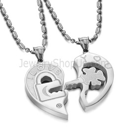 תליוני מפתח ומנעול טיטניום לאוהבים עם אבני חן ושרשראות חינם C553