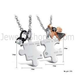 תליוני אוהבים "אהבה תמיד כאן עכשיו ולתמיד" מכסף טיטניום עם אבני חן ושרשראות חינמיות C608