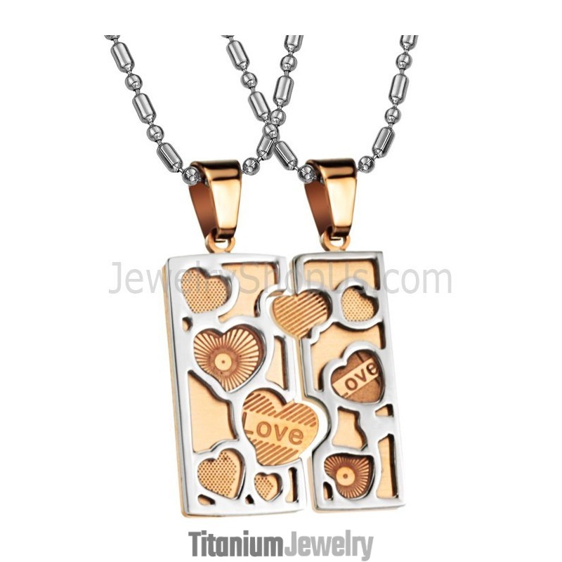 תליוני אהבה פאזל טיטניום זהב ורוד עם שרשראות C733 תליוני אהבה פאזל טיטניום זהב ורוד עם שרשראות C733