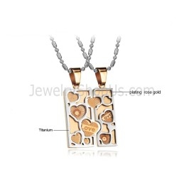 תליוני אהבה פאזל טיטניום זהב ורוד עם שרשראות C733