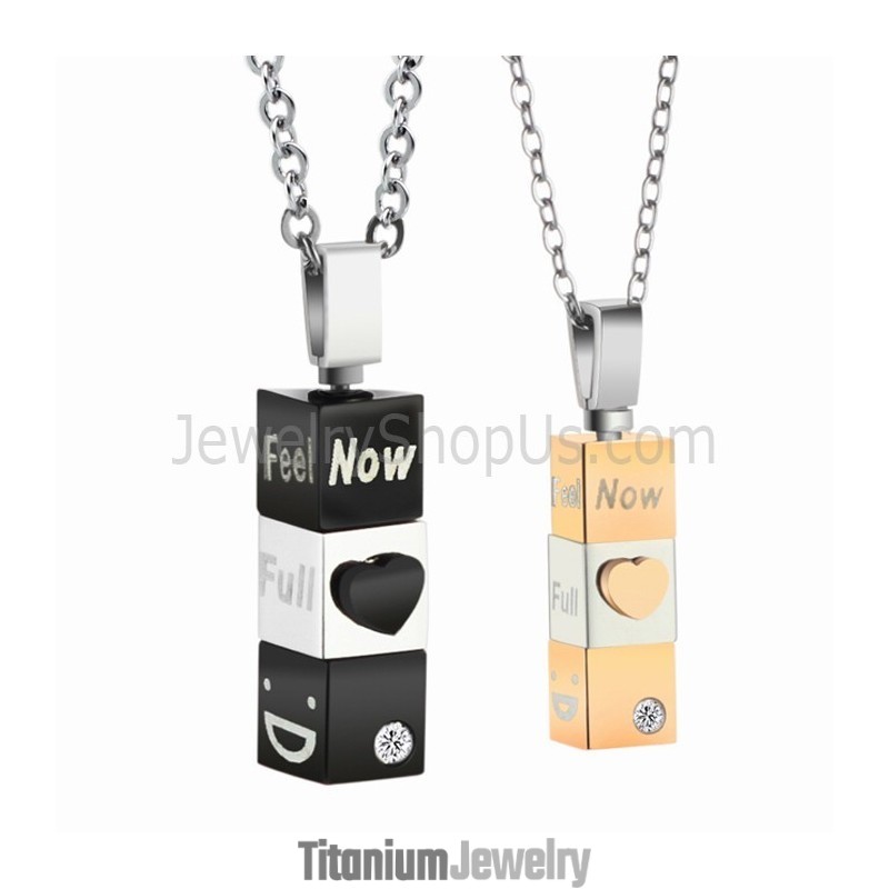 תליוני אוהבים קובודיים מטיטניום שחור וזהב עם שרשראות חינם C482