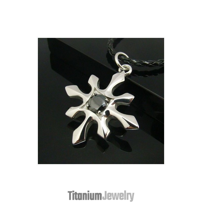 תליון צלב מפלדת טיטניום לגבר עם אגט שחור