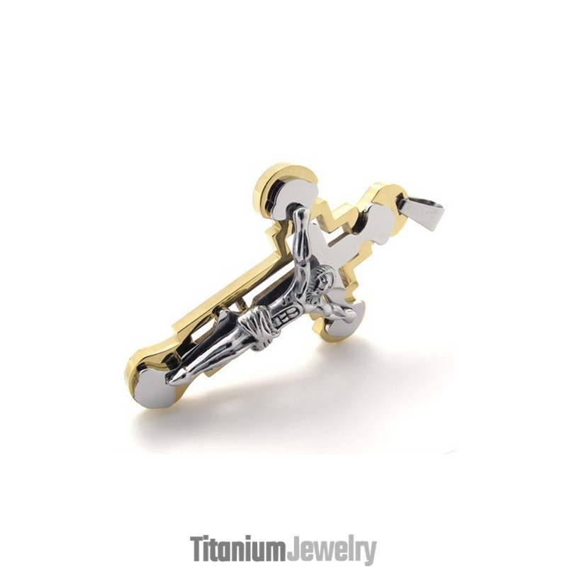 תליון צלב טיטניום מזהב של ישו