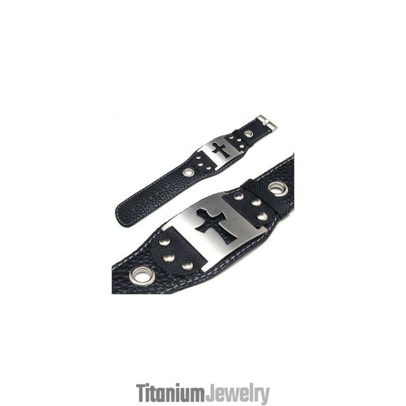 צמיד צלב מעור טיטניום טהור לגברים ובנים