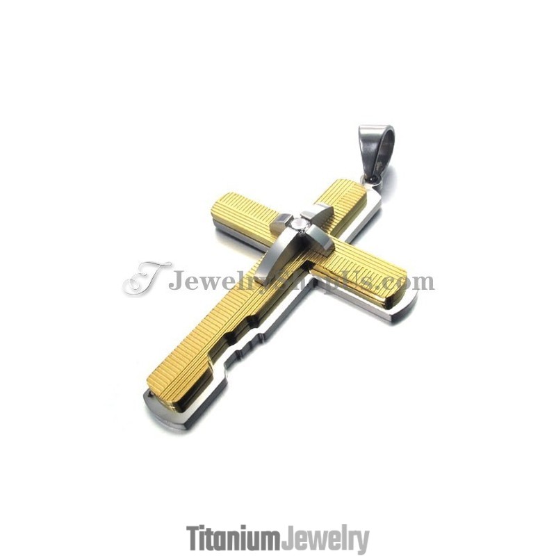 תליון צלב טיטניום זהב