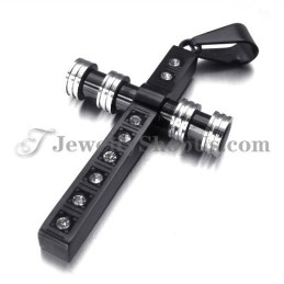 תליון צלב טיטניום שחור יפהפה עם אבני חן