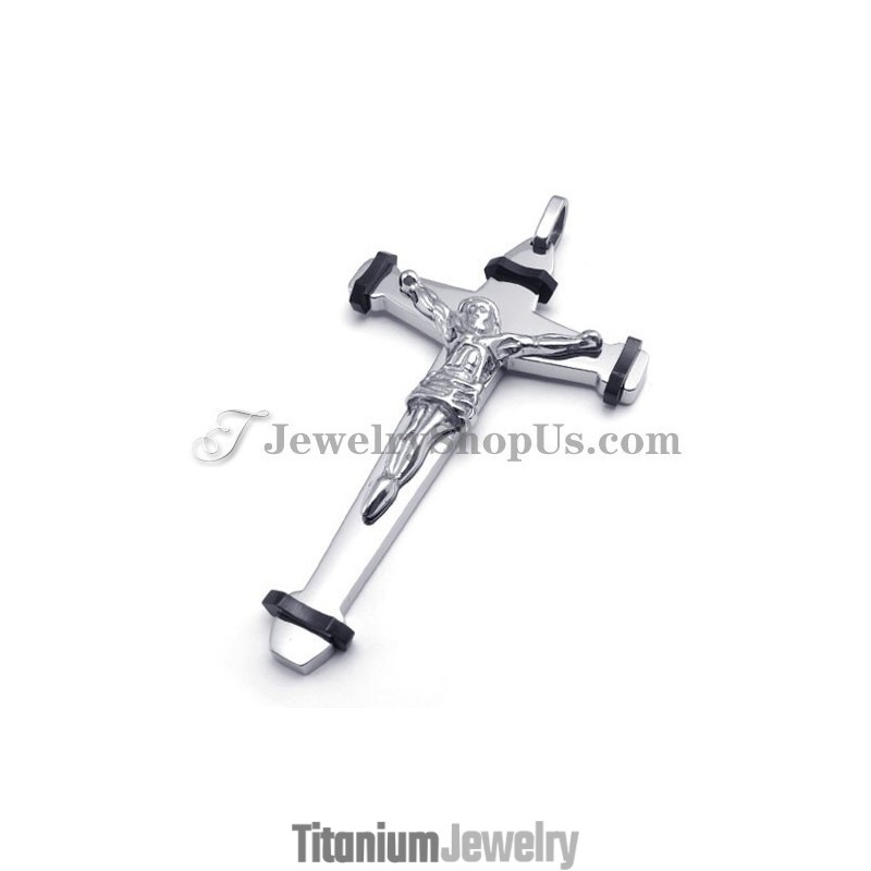 תליון צלב ישו אלגנטי מטיטניום שחור