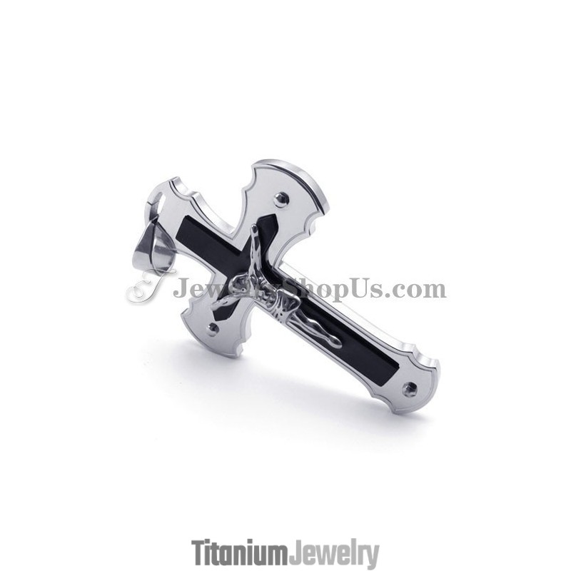 תליון צלב ישו קלאסי מטיטניום שחור