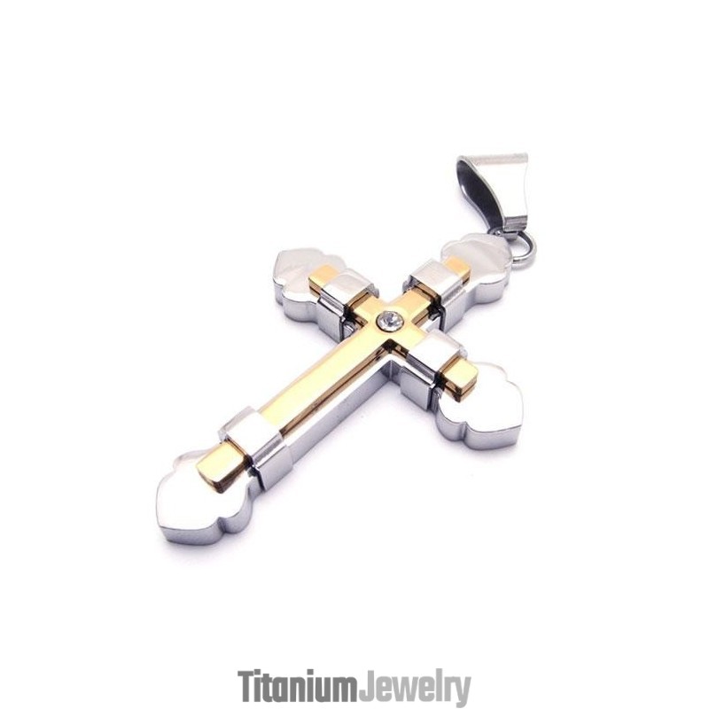 תליון צלב טיטניום טהור מוזהב לגברים (חדש)