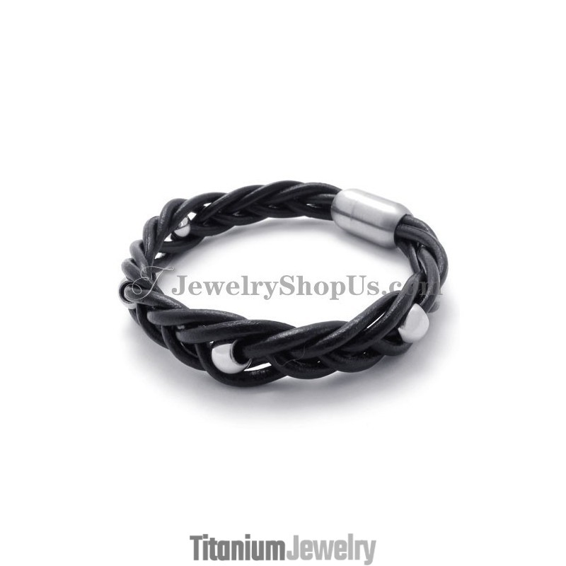 צמיד עור אופנתי עם טיטניום