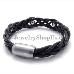 צמיד עור אופנתי עם טיטניום