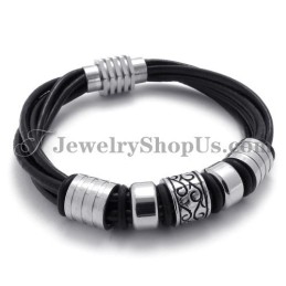 צמיד עור שחור ואלגנטי וטיטניום