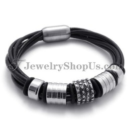 עור שחור אלגנטי עם צמיד טיטניום