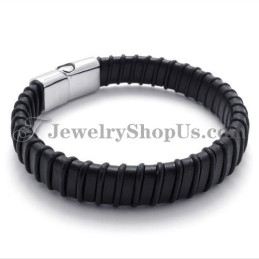 צמיד טיטניום שחור מהמם עם עור