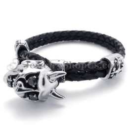 צמיד עור שחור אופנתי עם טיטניום