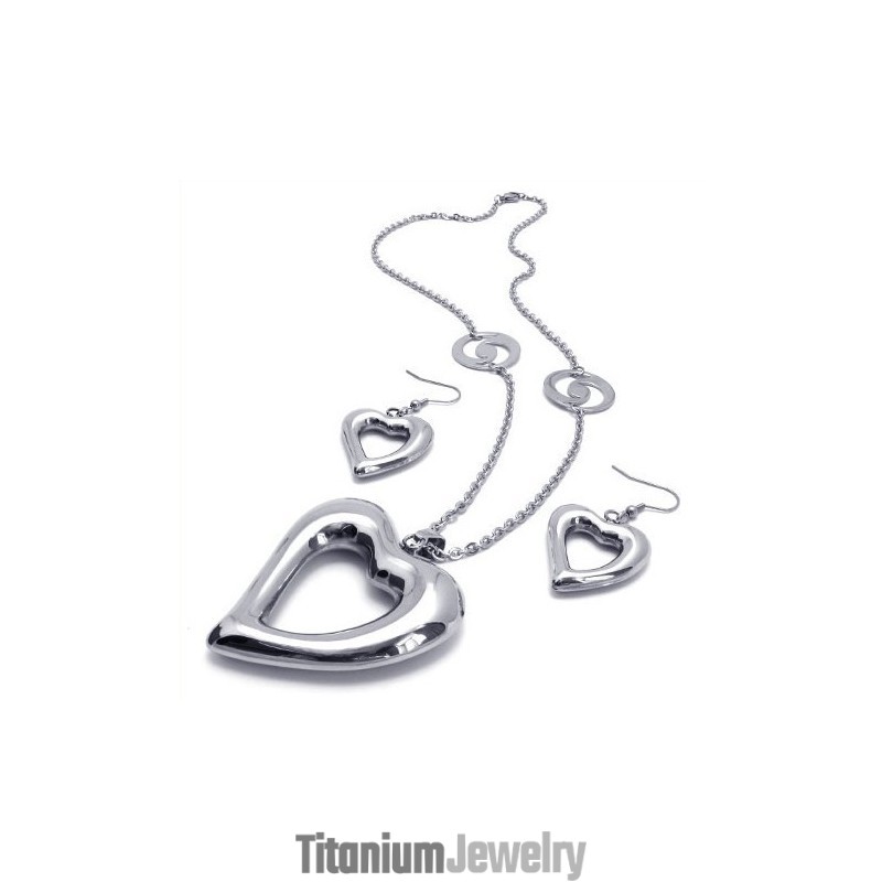 סט תכשיטי טיטניום איכותי, צורה אלגנטית, צבע זוהר, כולל שרשרת, תליון ועגיל