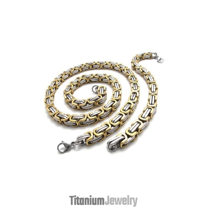 סט תכשיטי טיטניום איכותי, מעובד בצבעים מעובדים היטב, כולל שרשרת וצמיד