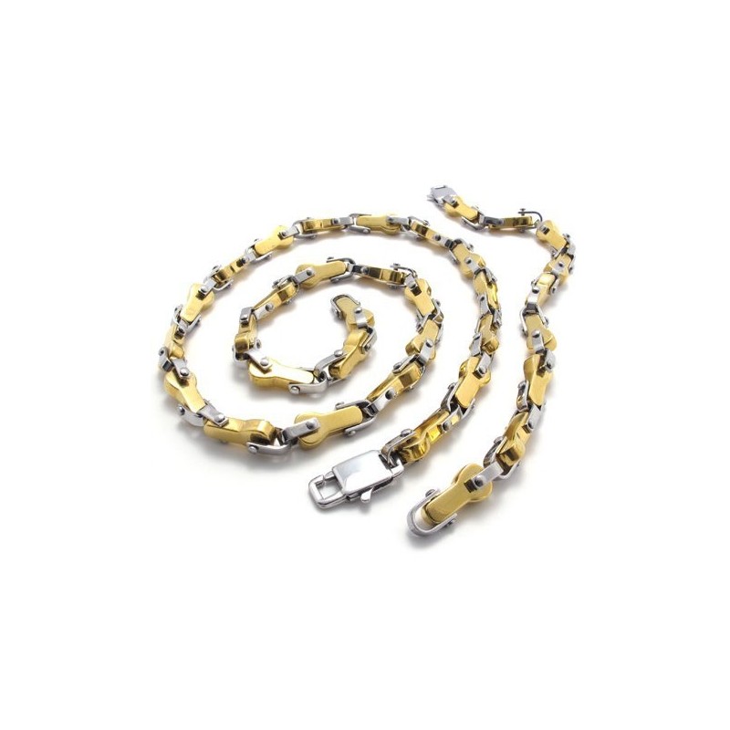 סט תכשיטי טיטניום איכותי ויציב בעיצוב מודרני, צבע זוהר, כולל שרשרת וצמיד