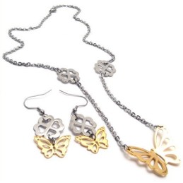 סט תכשיטי טיטניום איכותי מעובד בצבעים משובצים, כולל שרשרת, תליון ועגיל