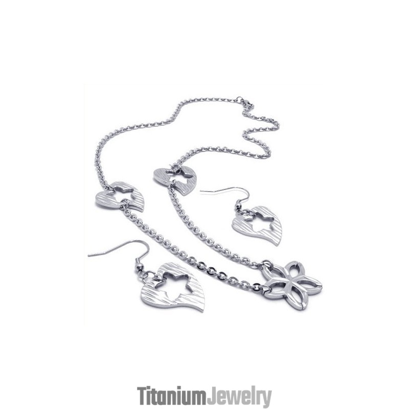 ייצור מיומן, צבע זוהר, סט תכשיטי טיטניום איכותי ואמינ הכולל שרשרת, תליון ועגיל