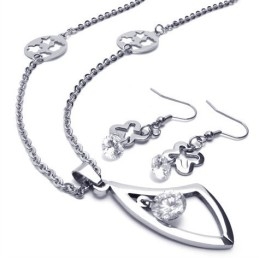 סט תכשיטי טיטניום איכותי בעיצוב אטרקטיבי, צבע זוהר, כולל שרשרת, תליון ועגיל