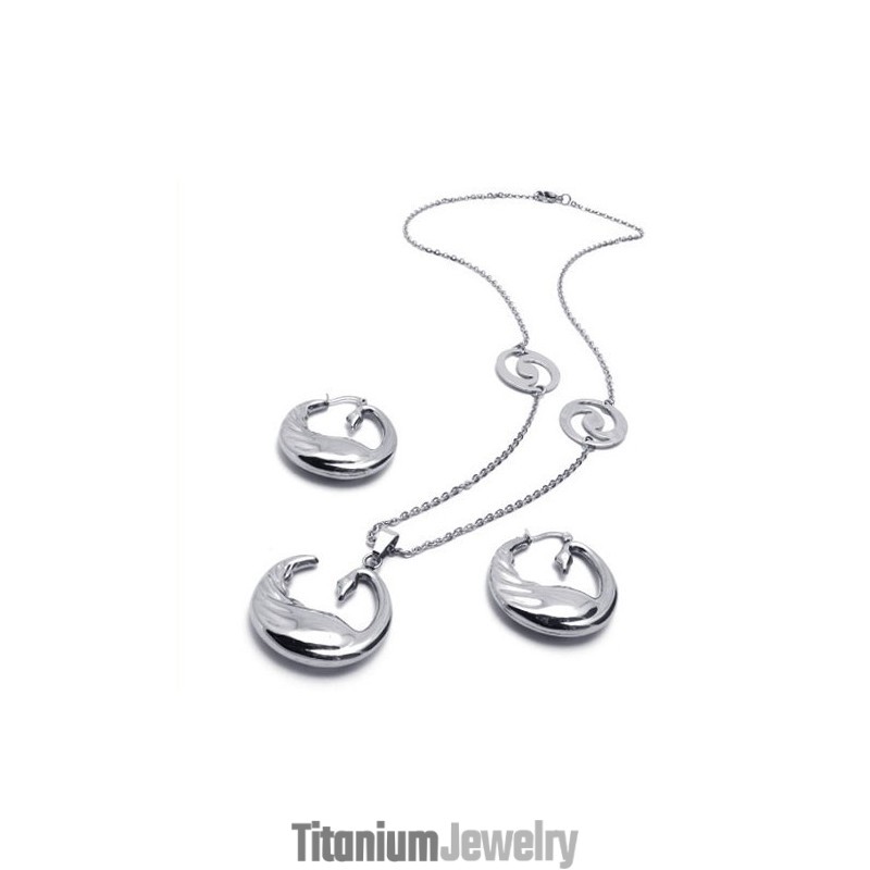 סט תכשיטי טיטניום איכותי, צורה אלגנטית, צבע זוהר, כולל שרשרת, תליון ועגיל
